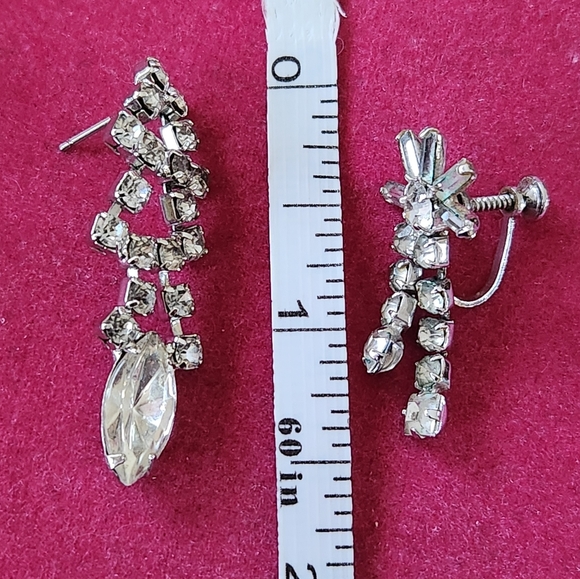 Vintage Silver Tone Rhinestone Drop Earrings Set - Picture 9 of 9